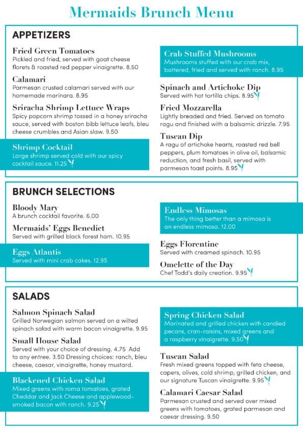 Mermaids Seafood Restaurant Brunch Menu