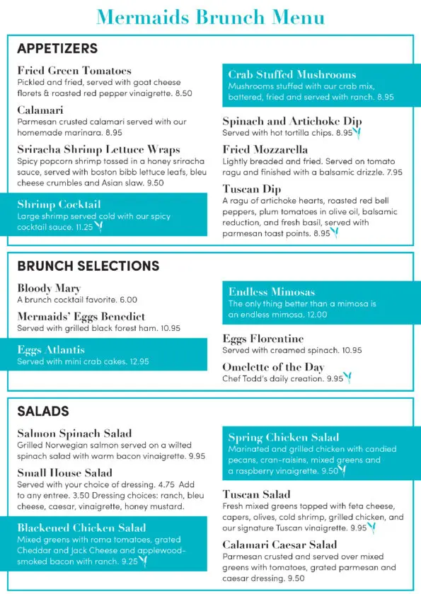 Mermaids Seafood Restaurant Brunch Menu
