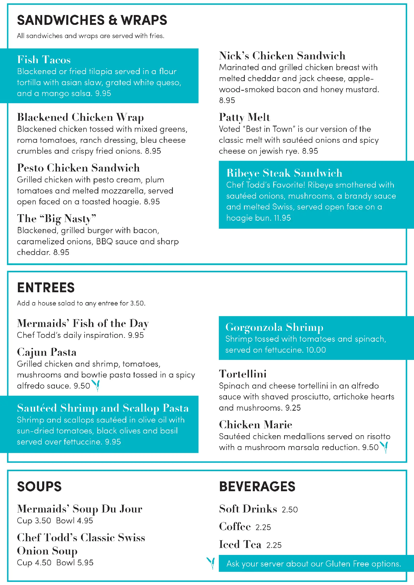 Mermaids Seafood Restaurant Brunch Menu