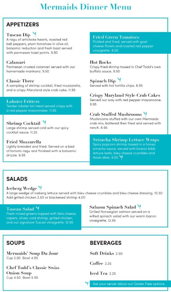 Mermaids Seafood Restaurant Dinner Menu