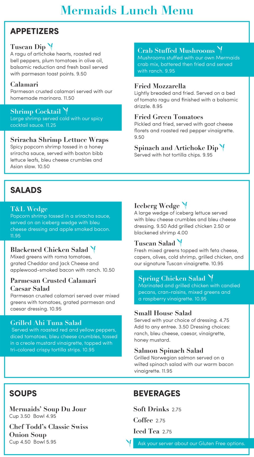 Mermaids Seafood Restaurant Lunch Menu