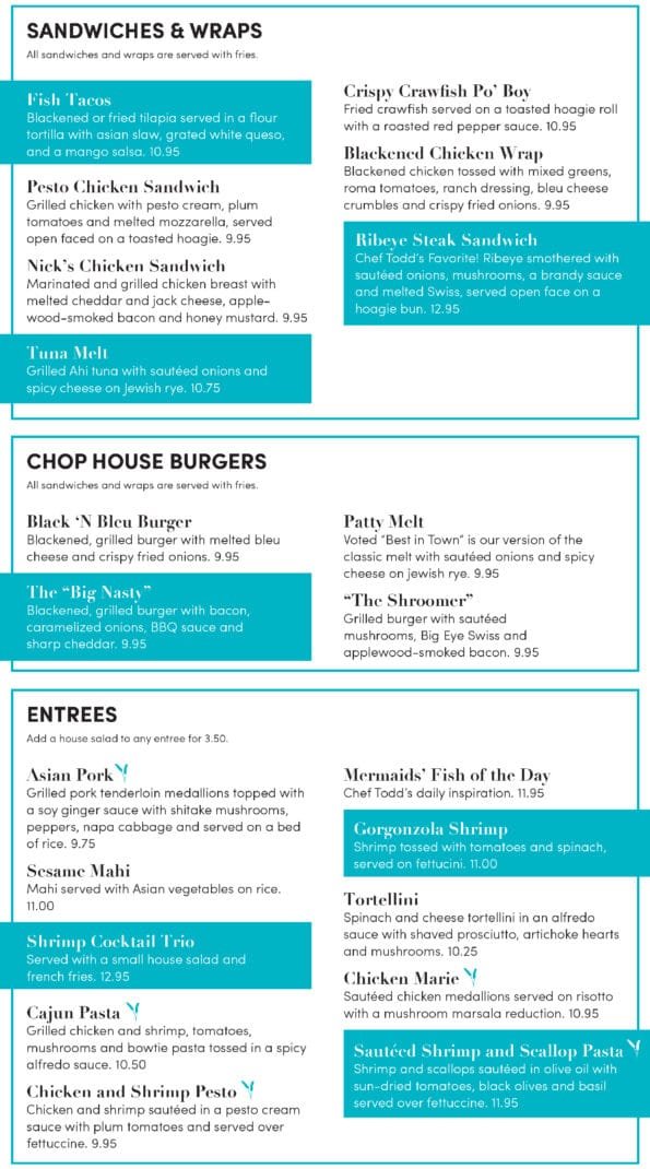 Mermaids Seafood Restaurant Lunch Menu