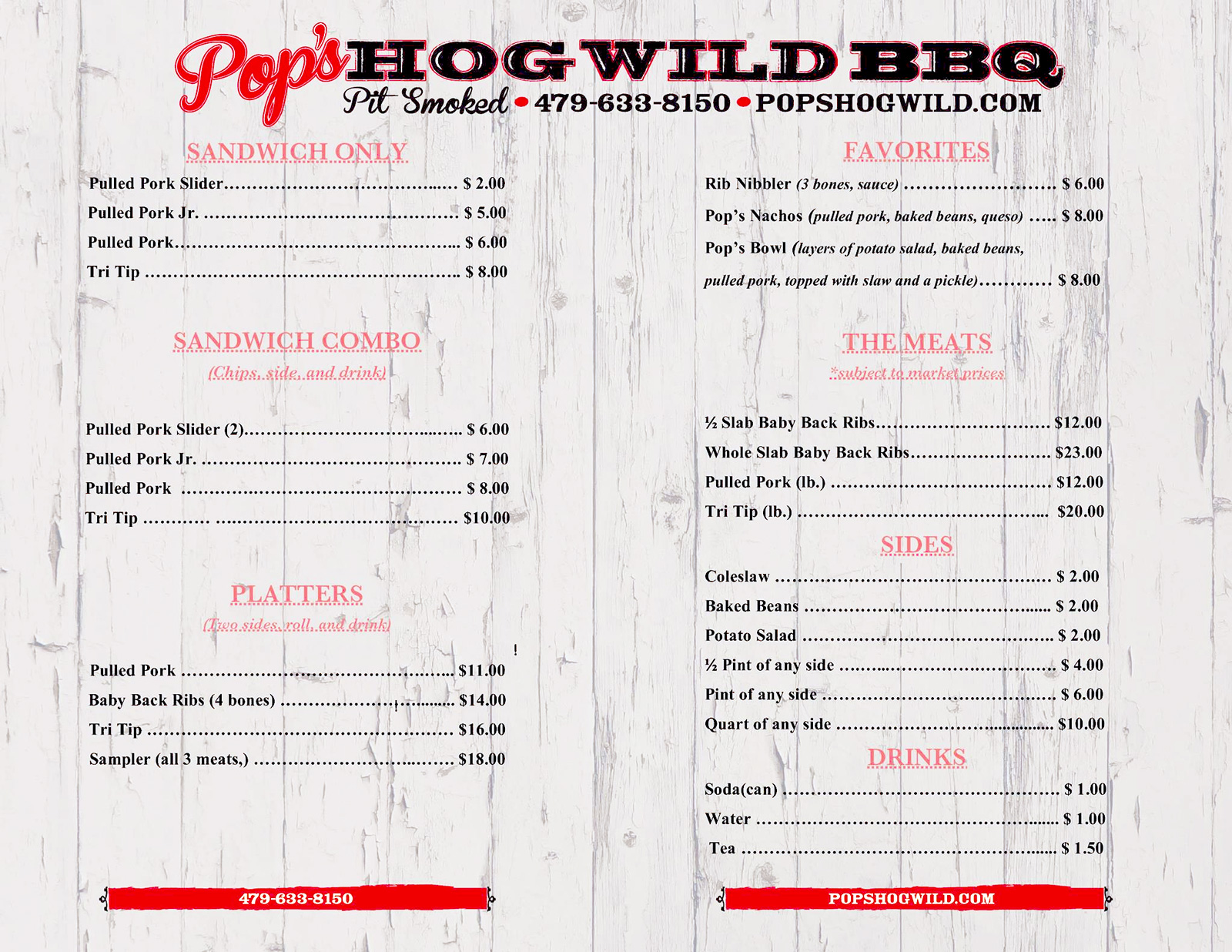 Pop’s Hog Wild BBQ Menu