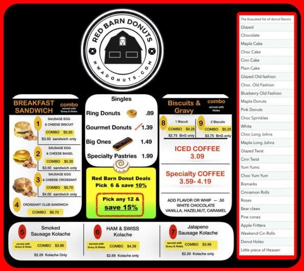 Red Barn Donuts Rogers Menu