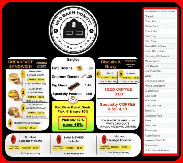 Red Barn Donuts Rogers Menu