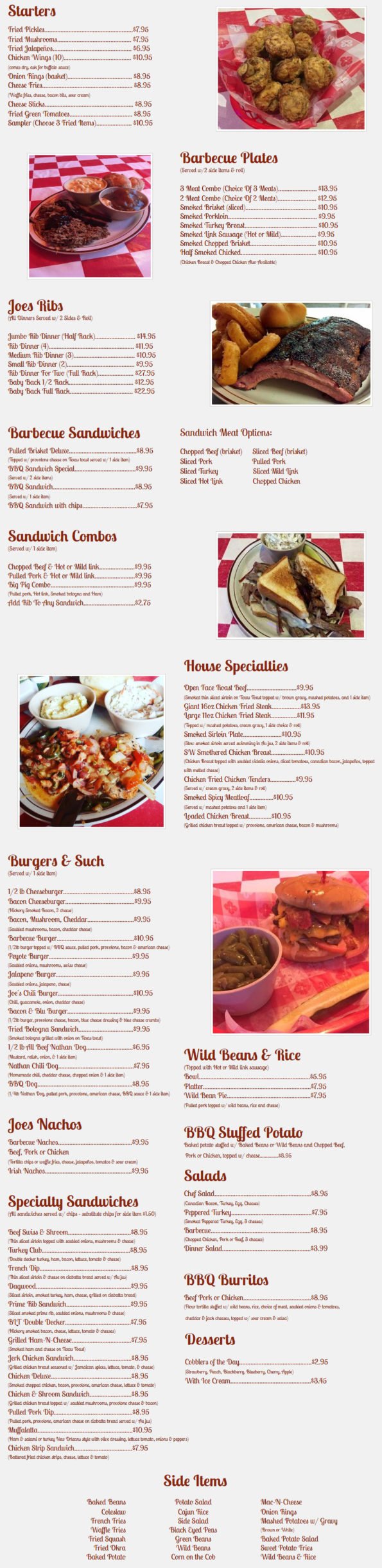 Smokin' Joes Ribhouse Menu