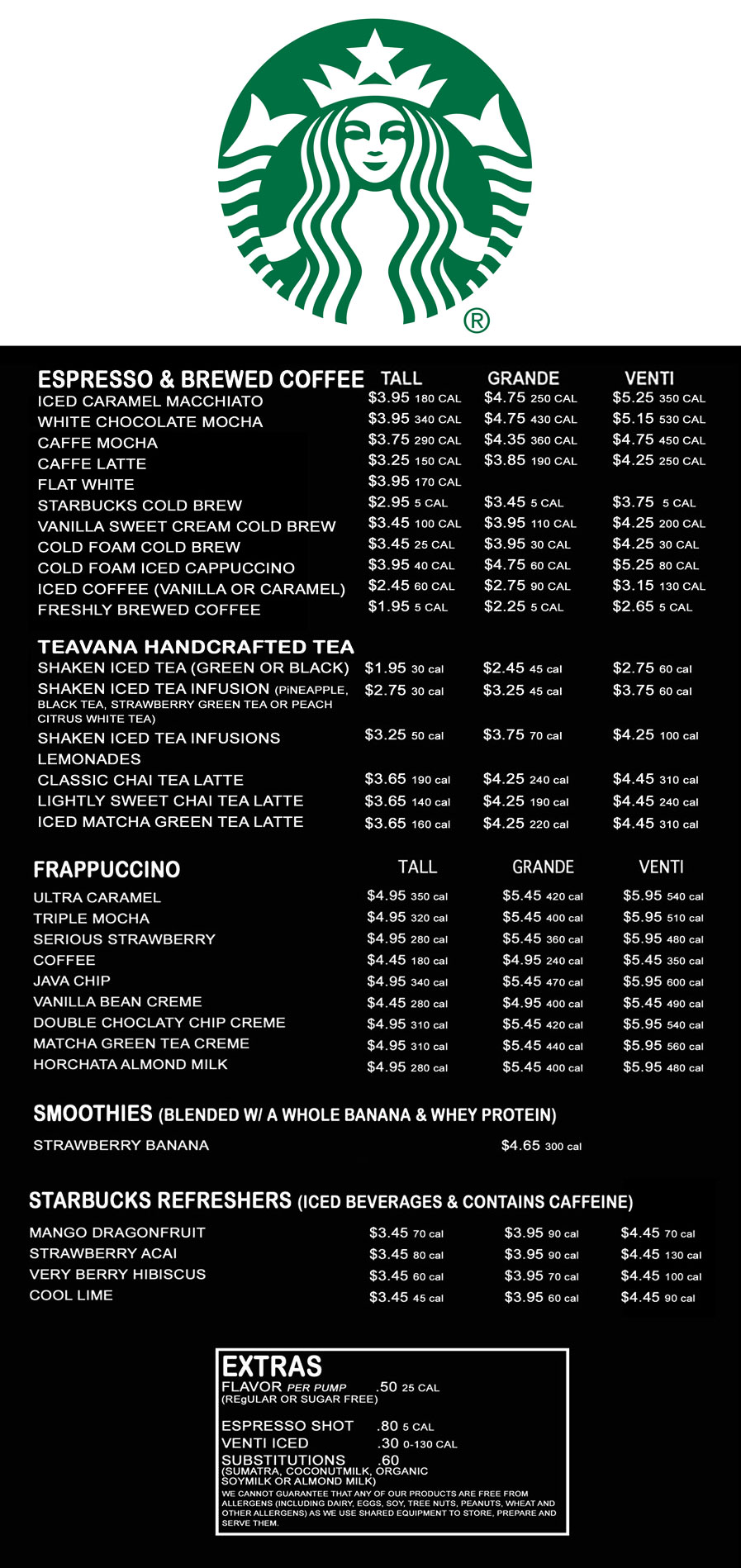 Starbucks - Menu with Prices