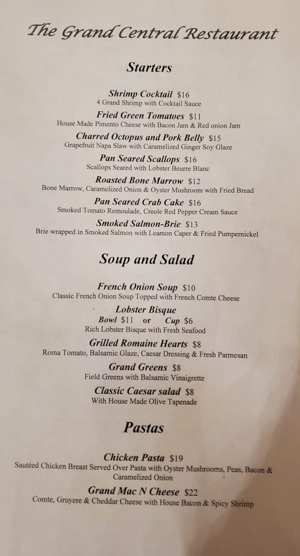 Grand Tavern Restaurant Menu - Eureka Springs
