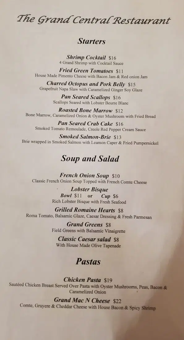 Grand Tavern Restaurant Menu - Eureka Springs