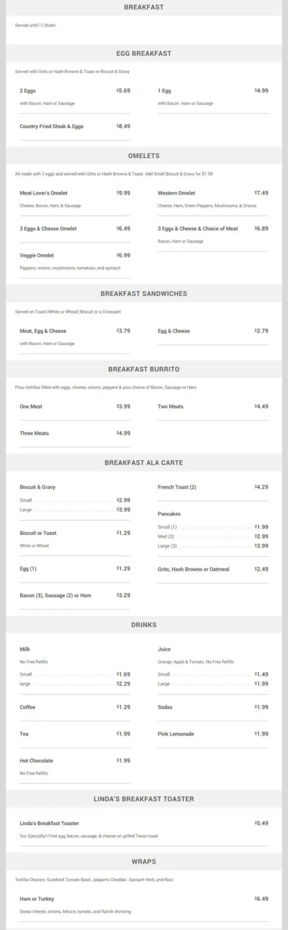Wagon Wheel Country Cafe Menu 1