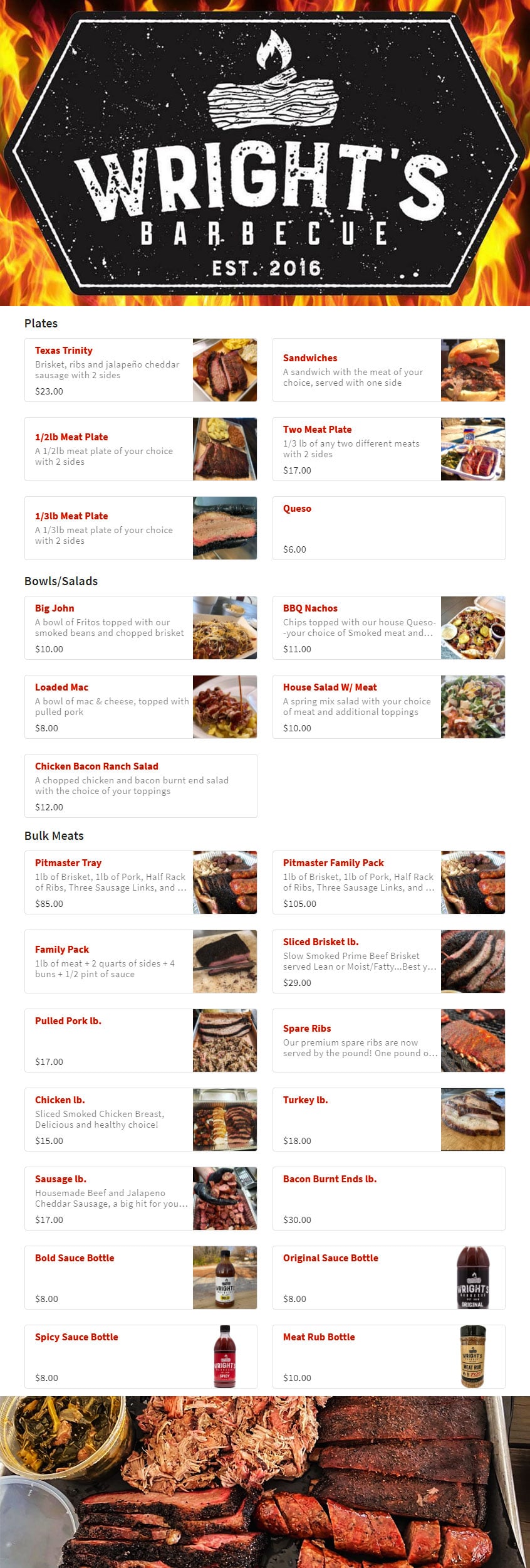 Wright's Barbecue Online Menu