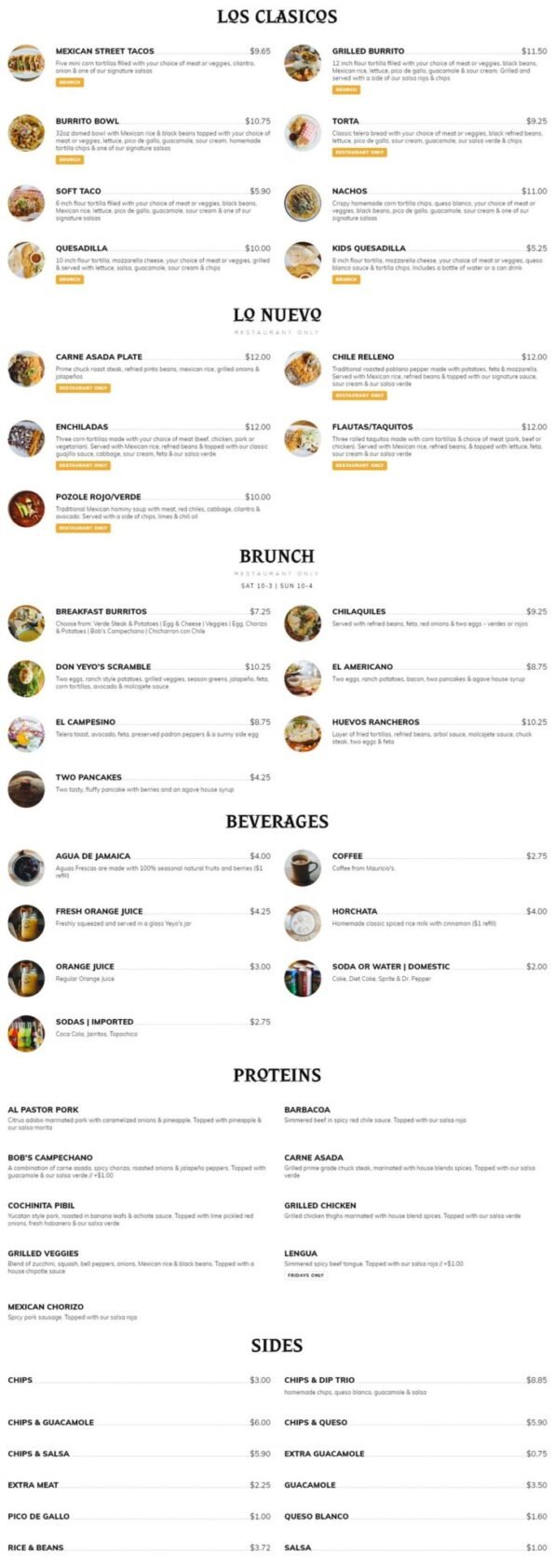 Yeyo's Mexican Grill Menu