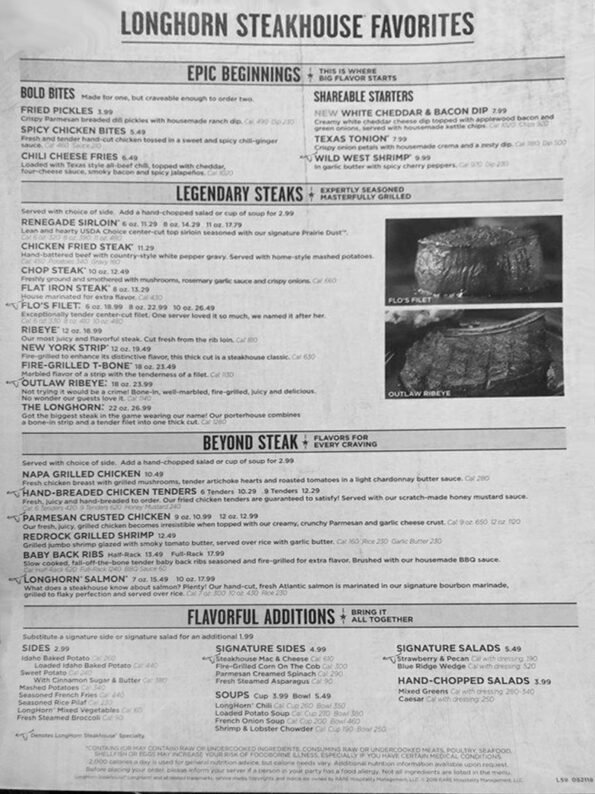 Longhorn Steakhouse Menu - Rogers Arkansas