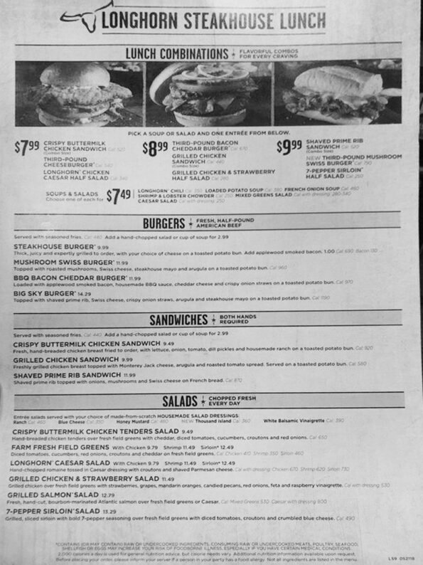 Longhorn Steakhouse Menu - Rogers Arkansas