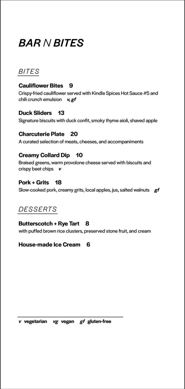 Eleven at Crystal Bridges - Bar-N-Bites Menu