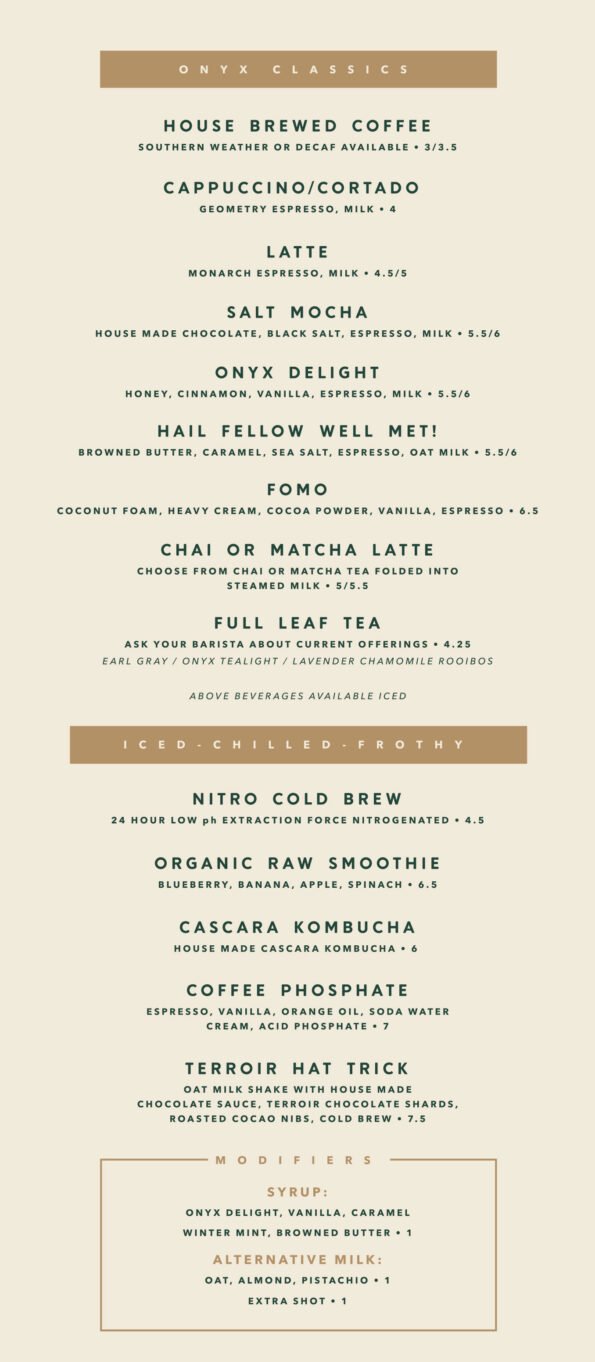 Onyx Coffee Lab - Menu
