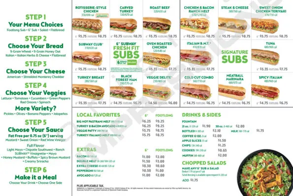 Subway Menu With Prices