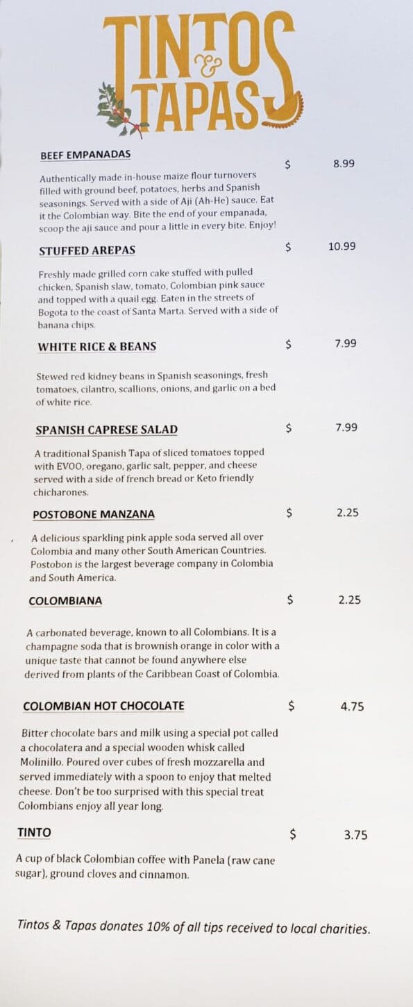 Tintos & Tapas Menu Siloam Springs