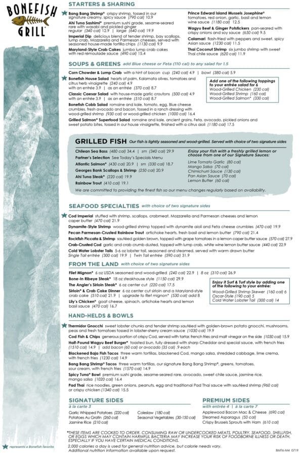 Bonefish Grill Menu