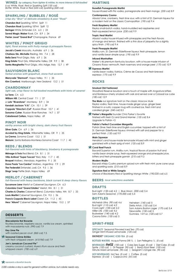 Bonefish Grill Menu
