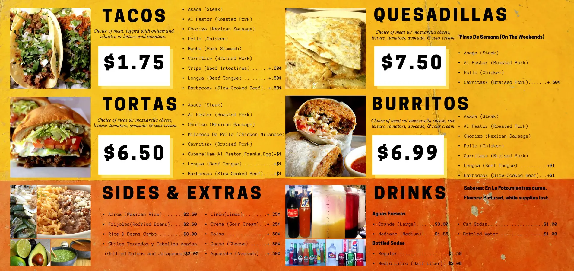 Checos Tacos Food Truck Menu