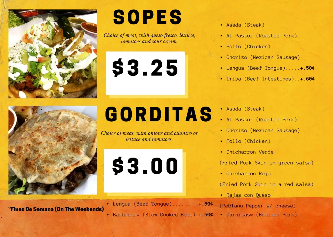 Checos Tacos Food Truck Menu