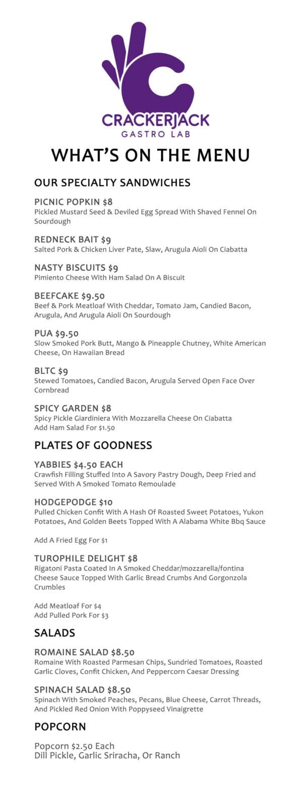 Crackerjack Food Truck Menu