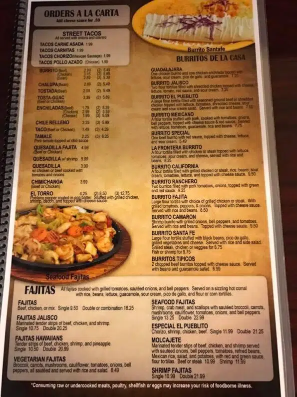 El Pueblito Mexican Restaurant Menu