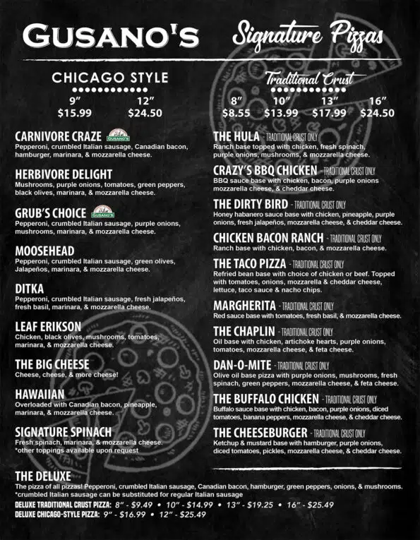 Gusano's Chicago-Style Pizzeria - Menu