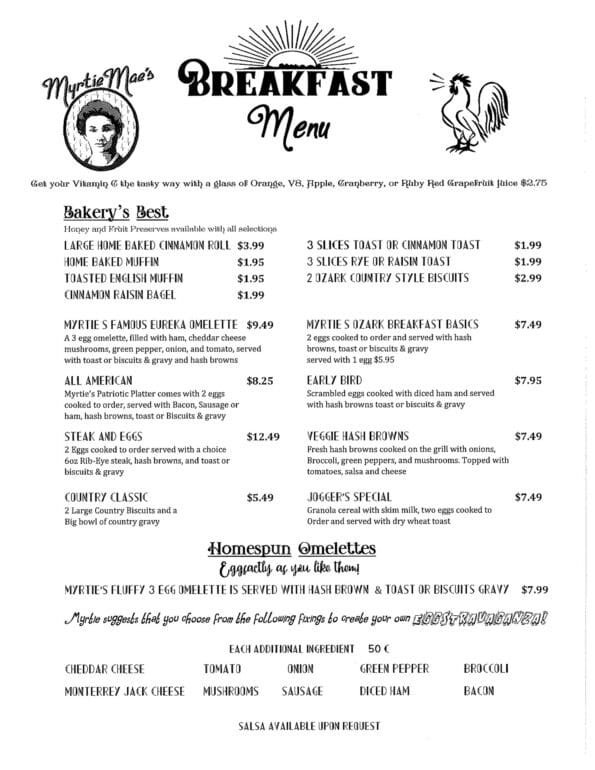 Myrtie Mae's Cafe Menu