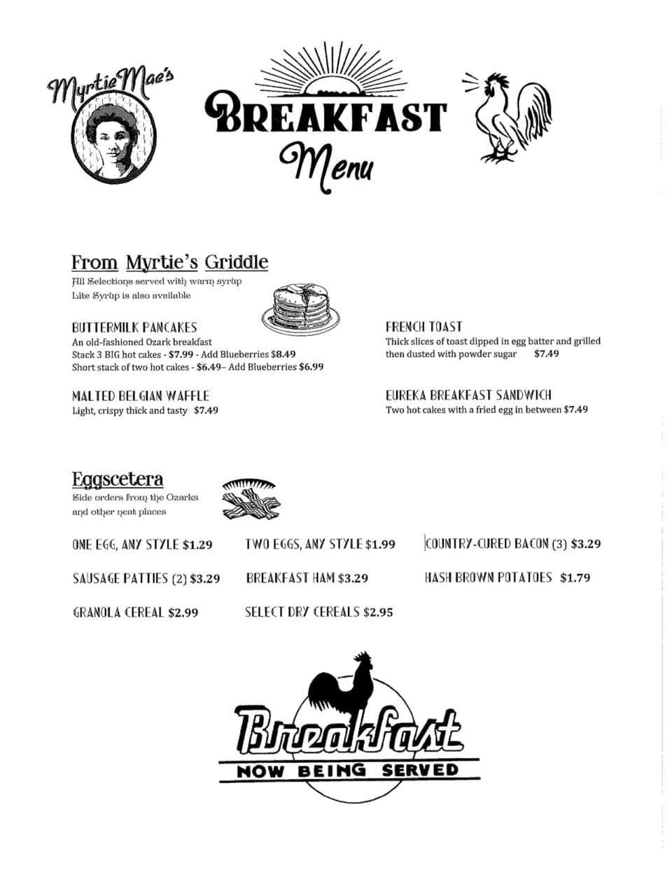 Myrtie Mae's Cafe Menu