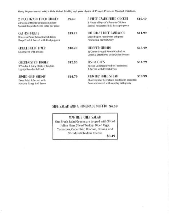 Myrtie Mae's Cafe Menu