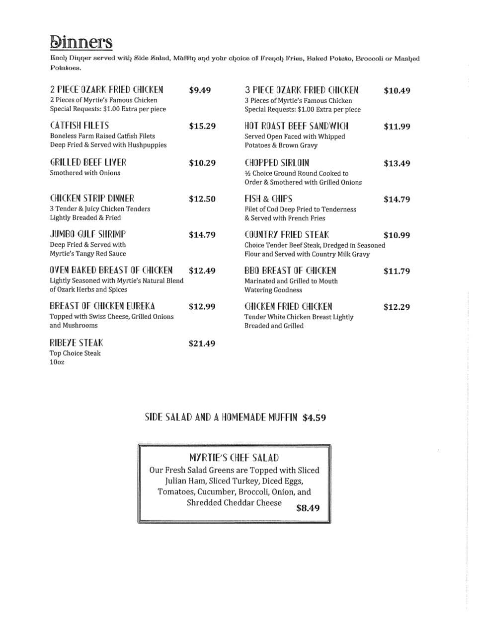 Myrtie Mae's Cafe Menu