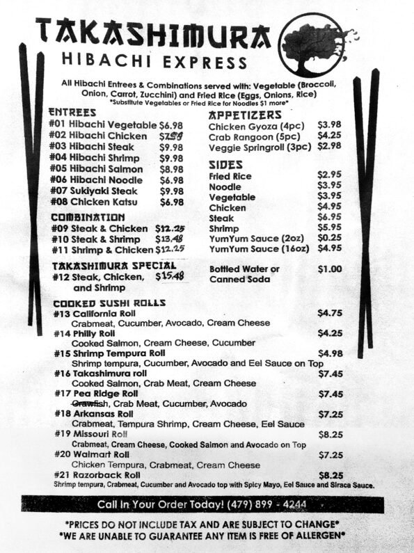 Takashimura Hibachi Express Menu