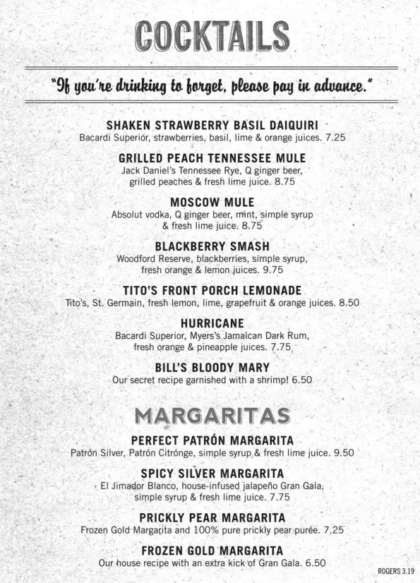 Fish City Grill Rogers Drink Menu