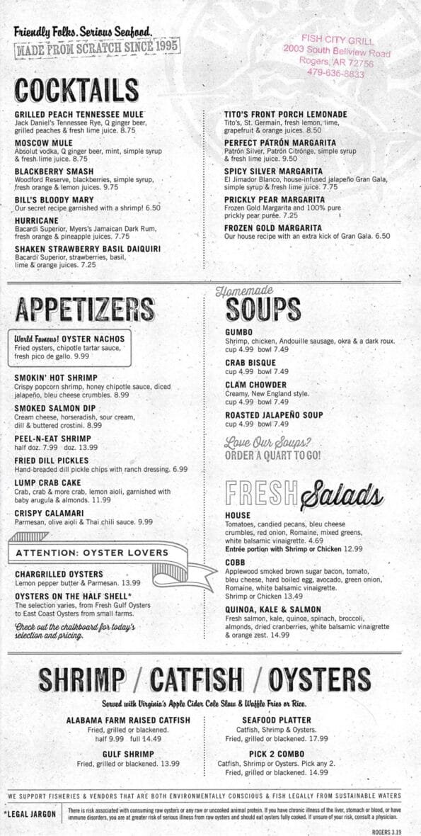 Fish City Grill Rogers Menu