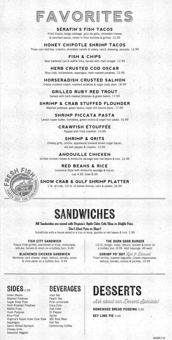 Fish City Grill Rogers Menu