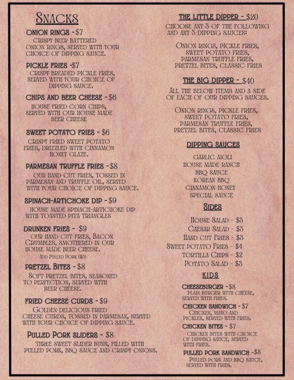 Moonbroch Pub Menu
