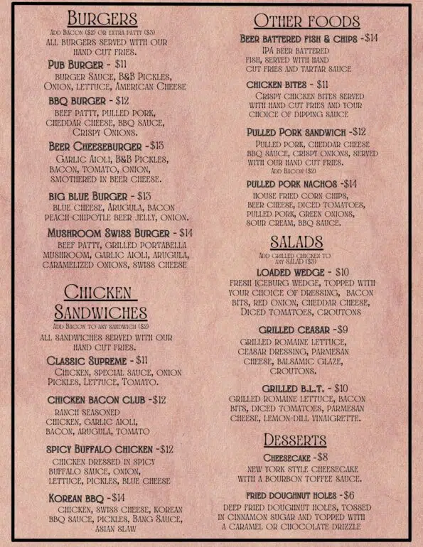 Moonbroch Pub Menu
