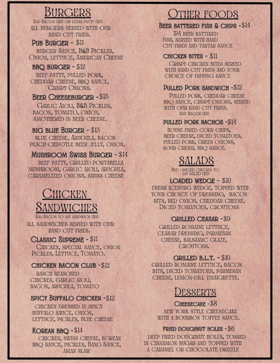 Moonbroch Pub Menu