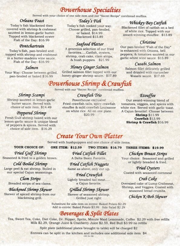 Powerhouse Seafood & Grill Menu