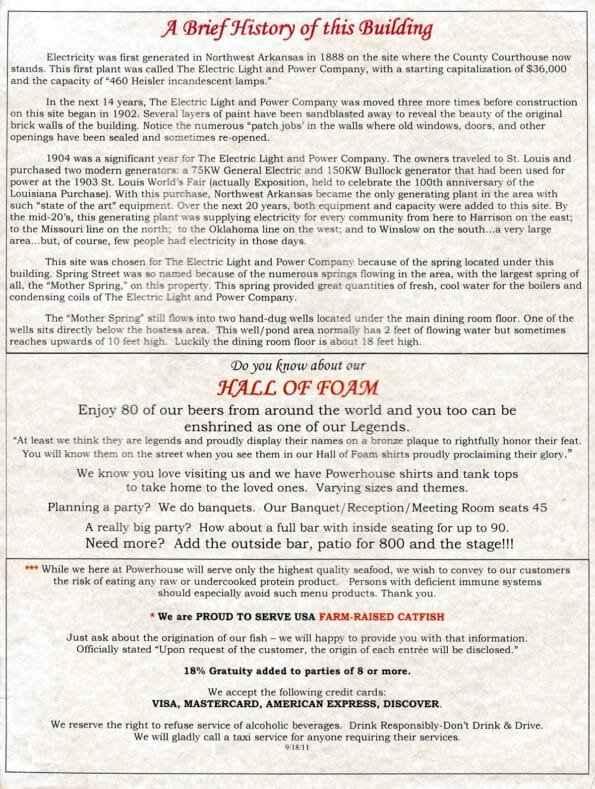 Powerhouse Seafood & Grill Menu