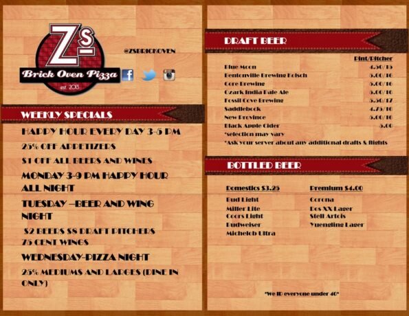 Z's Brick Oven Pizza Menu
