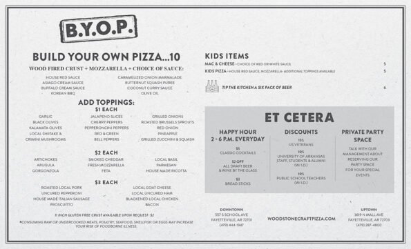 Wood Stone Craft Pizza + Bar Fayetteville Menu