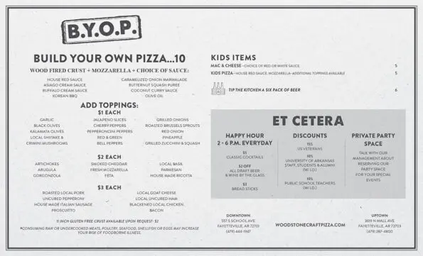 Wood Stone Craft Pizza + Bar Fayetteville Menu
