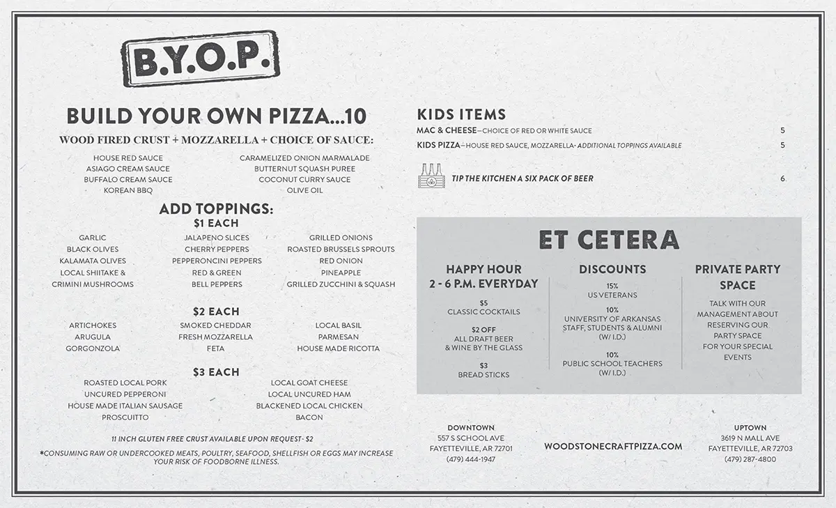 Wood Stone Craft Pizza + Bar Fayetteville Menu
