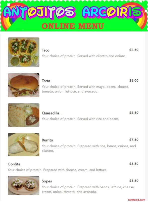 Antojitos Arcoiris - Siloam Springs - Menu with Prices