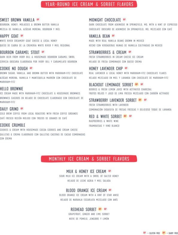 Pure Joy Ice Cream Siloam Springs Menu