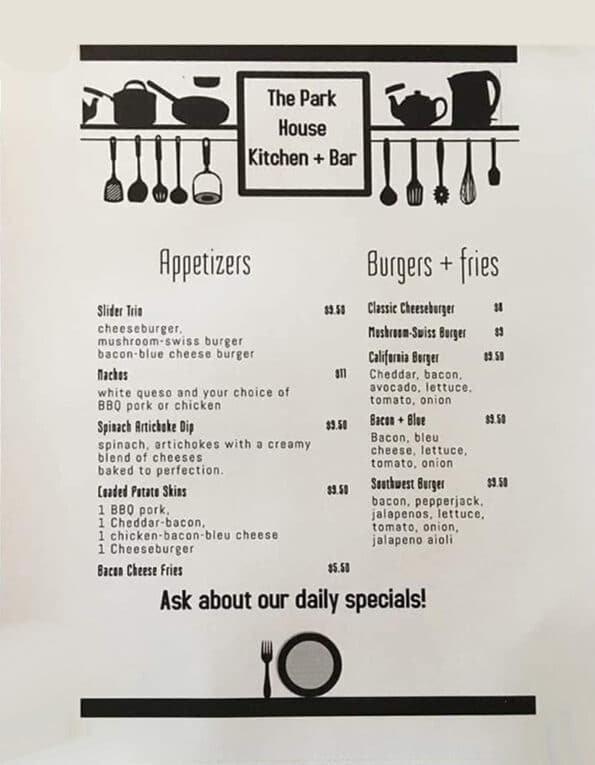 The Park House Kitchen + Bar Menu Siloam Springs