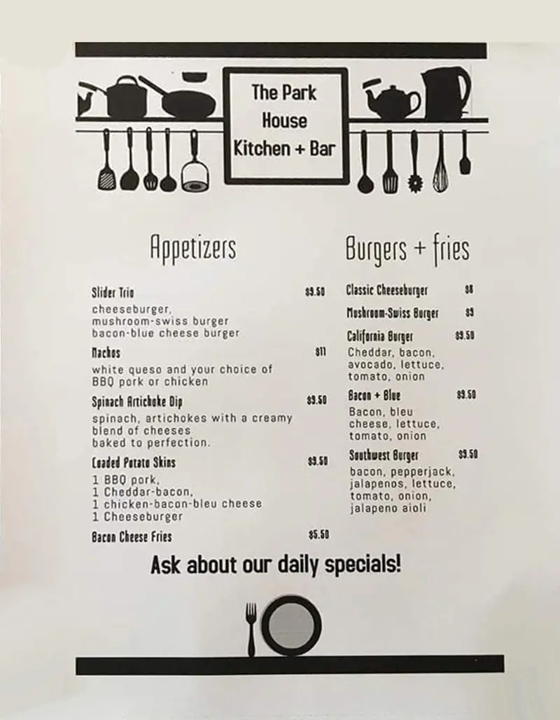 The Park House Kitchen + Bar Menu Siloam Springs